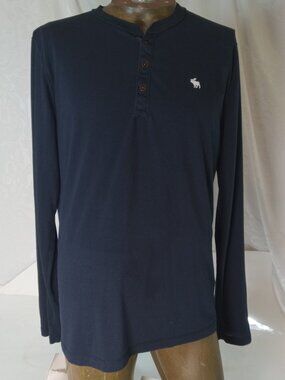 Abercrombie Fitch Muscle T Shirt Mens M Navy Blue Y2K Moose Logo Long Sleeve